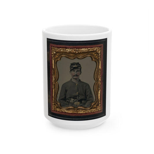 Unidentified Soldier In Union Sack Coat And Company C Forage Cap With Colt Revolver (U.S. Civil War) White Coffee Mug-15oz-The Sticker Space