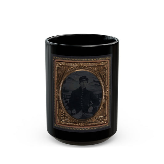 Unidentified Soldier In Union Sack Coat And Forage Cap In Front Painted Backdrop Showing Seascape (U.S. Civil War) Black Coffee Mug-15oz-The Sticker Space