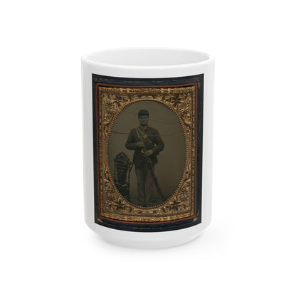 Unidentified Soldier In Union Sack Coat And Forage Cap With Bayonet Scabbard And Bayoneted Musket (U.S. Civil War) White Coffee Mug-15oz-The Sticker Space