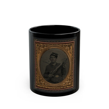 Unidentified Soldier In Union Sack Coat And Forage Cap With Musket And Scabbard (U.S. Civil War) Black Coffee Mug-11oz-The Sticker Space