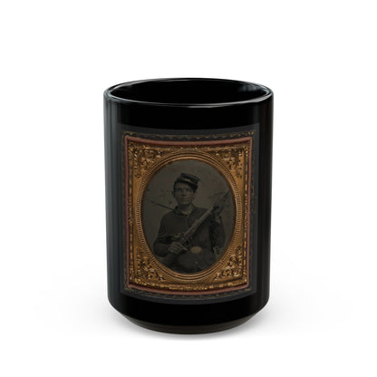 Unidentified Soldier In Union Sack Coat And Forage Cap With Musket And Scabbard (U.S. Civil War) Black Coffee Mug-15oz-The Sticker Space