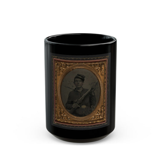 Unidentified Soldier In Union Sack Coat And Forage Cap With Musket And Scabbard (U.S. Civil War) Black Coffee Mug-15oz-The Sticker Space