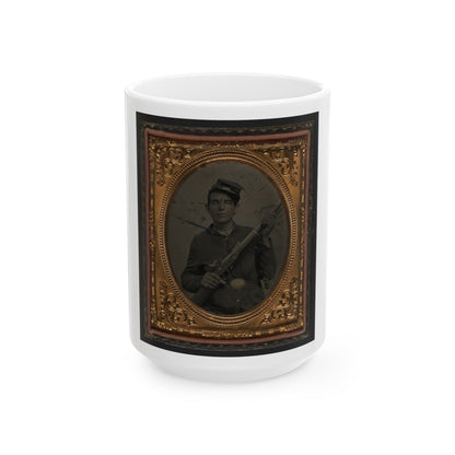 Unidentified Soldier In Union Sack Coat And Forage Cap With Musket And Scabbard (U.S. Civil War) White Coffee Mug-15oz-The Sticker Space