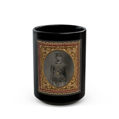 Unidentified Soldier In Union Sack Coat And Forage Cap With Musket (U.S. Civil War) Black Coffee Mug-15oz-The Sticker Space