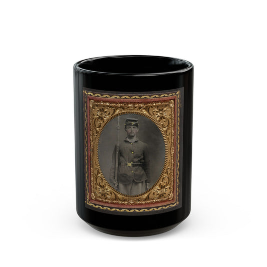 Unidentified Soldier In Union Sack Coat And Forage Cap With Musket (U.S. Civil War) Black Coffee Mug-15oz-The Sticker Space