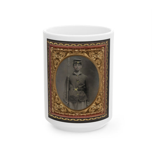 Unidentified Soldier In Union Sack Coat And Forage Cap With Musket (U.S. Civil War) White Coffee Mug-15oz-The Sticker Space