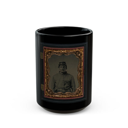 Unidentified Soldier In Union Sack Coat And Forage Cap With Revolver In Belt (U.S. Civil War) Black Coffee Mug-15oz-The Sticker Space