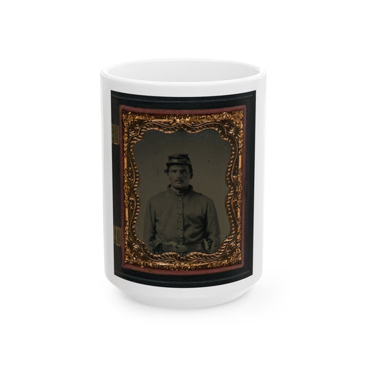 Unidentified Soldier In Union Sack Coat And Forage Cap With Revolver In Belt (U.S. Civil War) White Coffee Mug-15oz-The Sticker Space