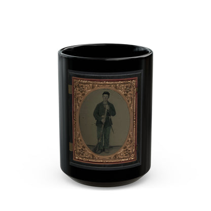 Unidentified Soldier In Union Sack Coat And Forage Hat With Cartridge Pouch, Bayonet Scabbard, And Musket (U.S. Civil War) Black Coffee Mug-15oz-The Sticker Space