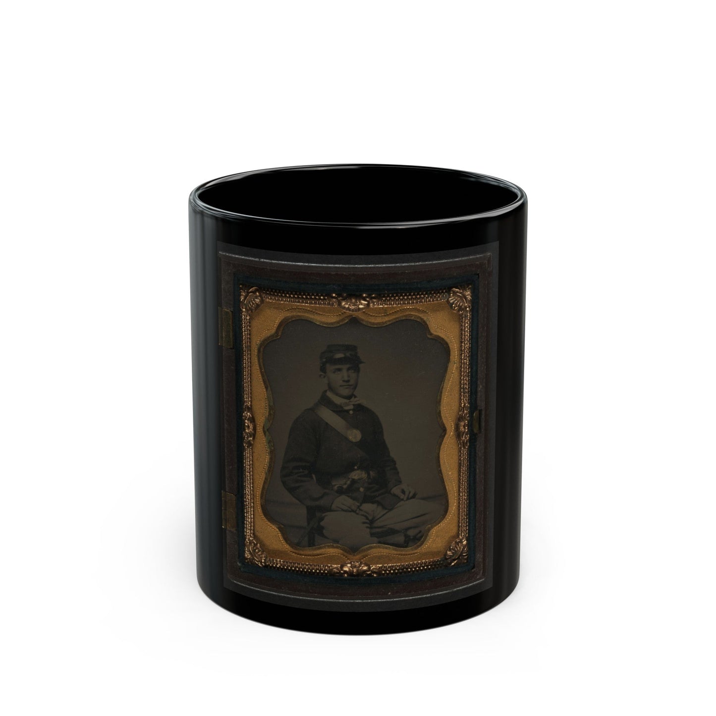 Unidentified Soldier In Union Sack Coat And Kepi (U.S. Civil War) Black Coffee Mug-11oz-The Sticker Space