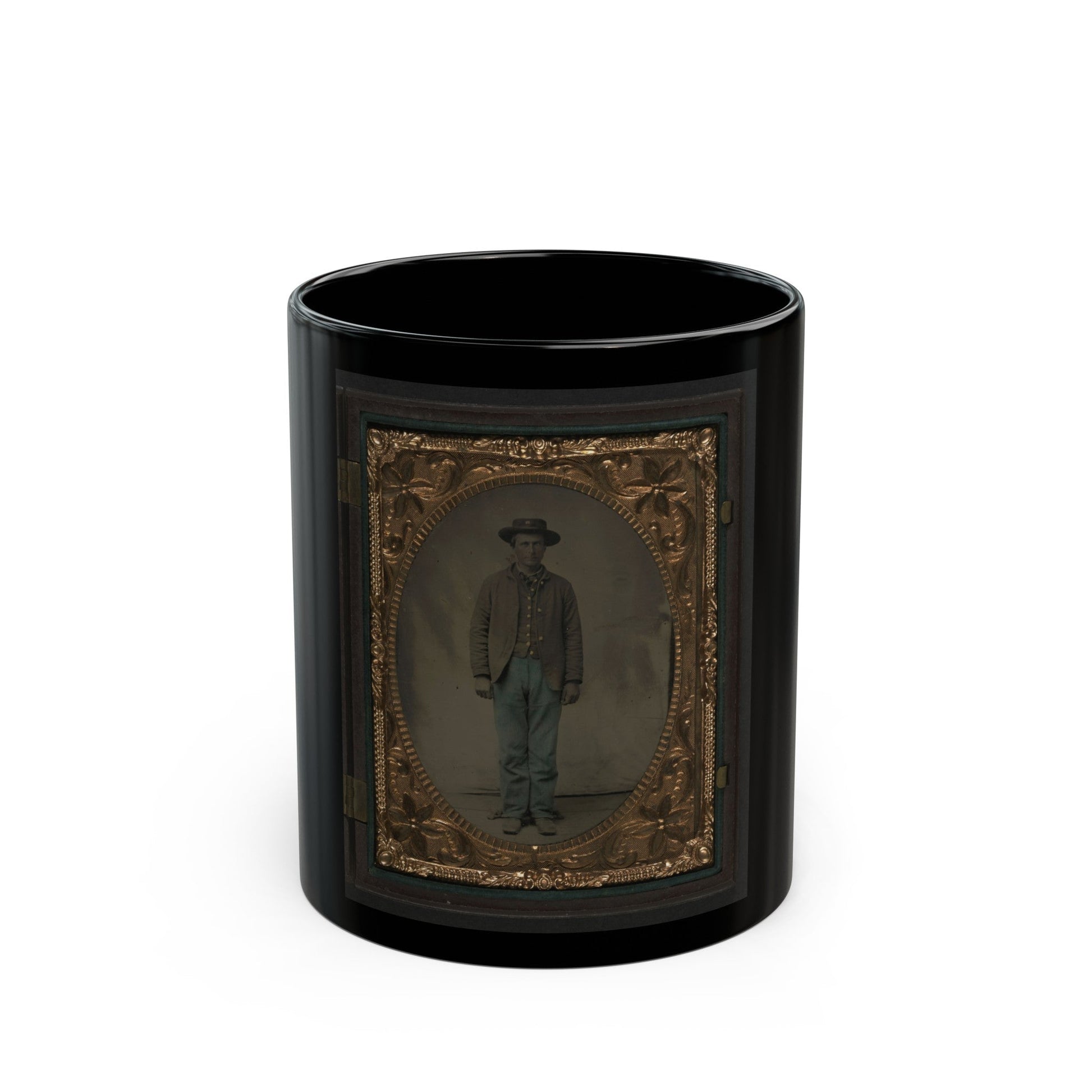 Unidentified Soldier In Union Sack Coat And Slouch Hat (U.S. Civil War) Black Coffee Mug-11oz-The Sticker Space