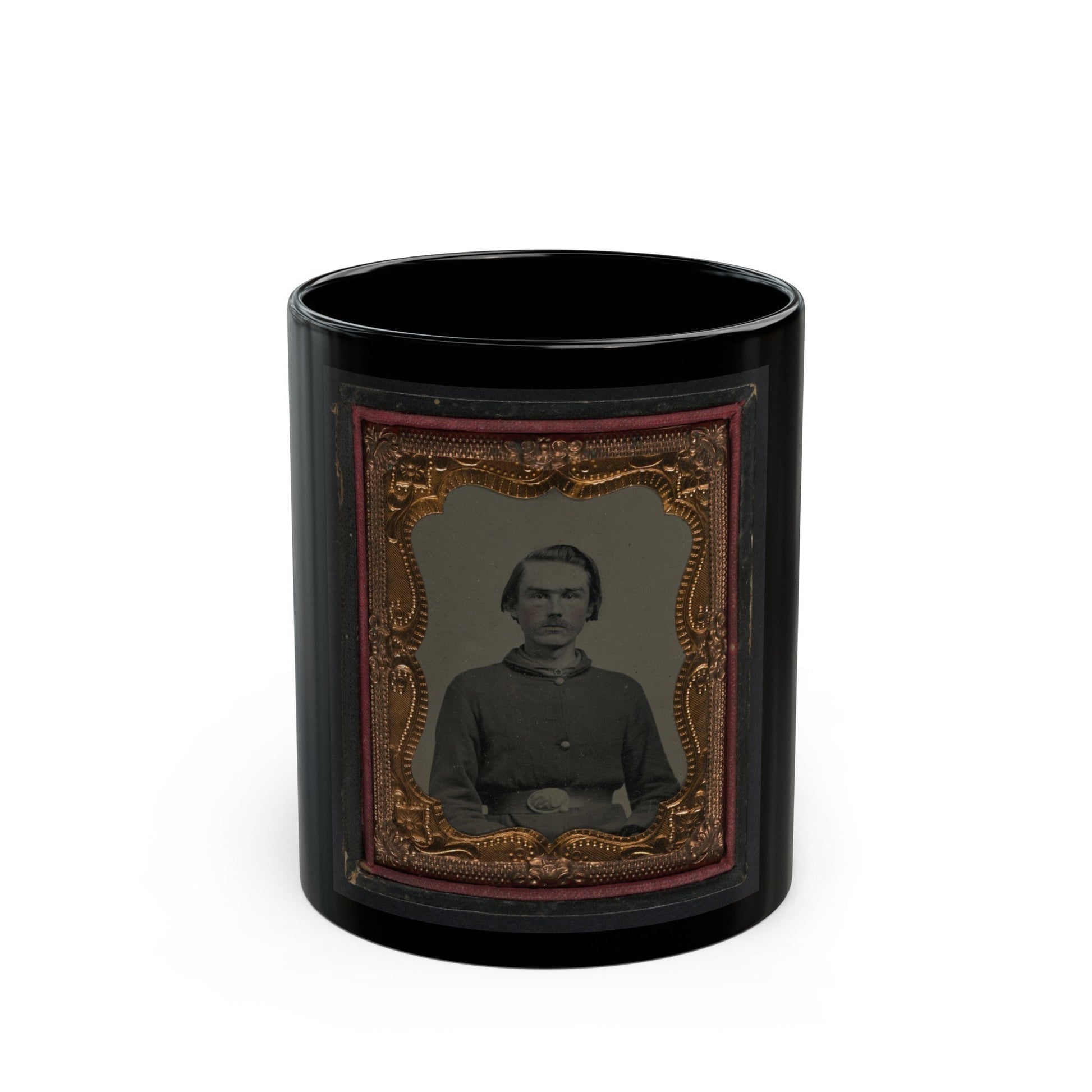 Unidentified Soldier In Union Sack Coat And U.S. Belt Buckle (U.S. Civil War) Black Coffee Mug-11oz-The Sticker Space