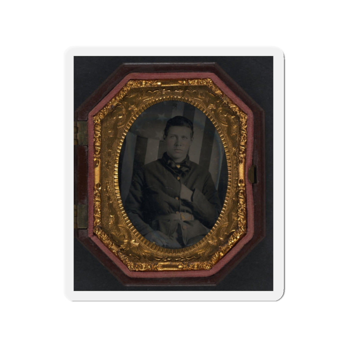 Unidentified Soldier In Union Sack Coat In Front Of American Flag Backdrop (U.S. Civil War) Refrigerator Magnet-2" x 2"-Die-Cut-1 pc-The Sticker Space