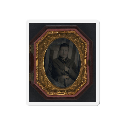 Unidentified Soldier In Union Sack Coat In Front Of American Flag Backdrop (U.S. Civil War) Refrigerator Magnet-4" x 4"-Die-Cut-1 pc-The Sticker Space