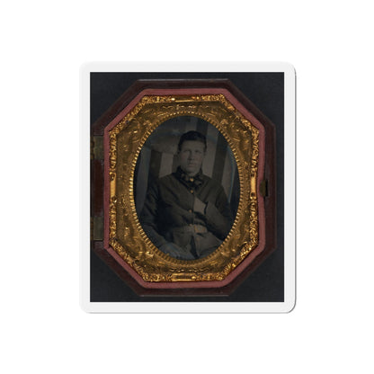 Unidentified Soldier In Union Sack Coat In Front Of American Flag Backdrop (U.S. Civil War) Refrigerator Magnet-6 Inch-Die-Cut-1 pc-The Sticker Space