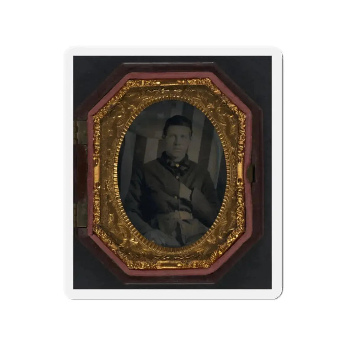 Unidentified Soldier In Union Sack Coat In Front Of American Flag Backdrop (U.S. Civil War) Refrigerator Magnet 2 Inch Die-Cut - The Sticker Space