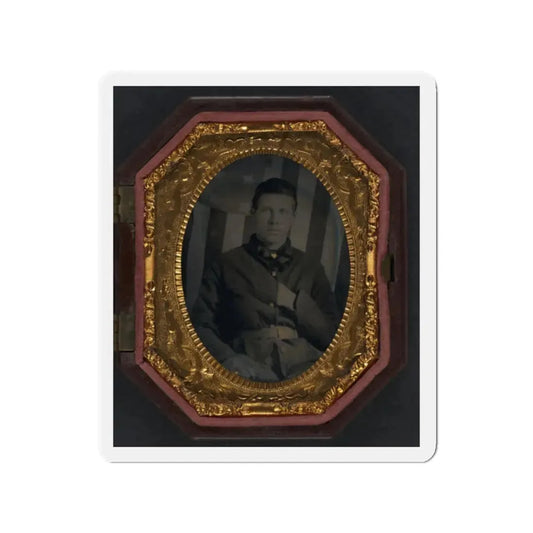 Unidentified Soldier In Union Sack Coat In Front Of American Flag Backdrop (U.S. Civil War) Refrigerator Magnet 2 Inch Die-Cut - The Sticker Space