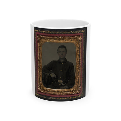 Unidentified Soldier In Union Sack Coat With Holstered Bayonet (U.S. Civil War) White Coffee Mug-11oz-The Sticker Space