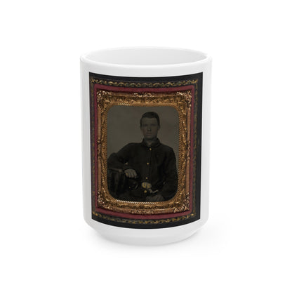 Unidentified Soldier In Union Sack Coat With Holstered Bayonet (U.S. Civil War) White Coffee Mug-15oz-The Sticker Space