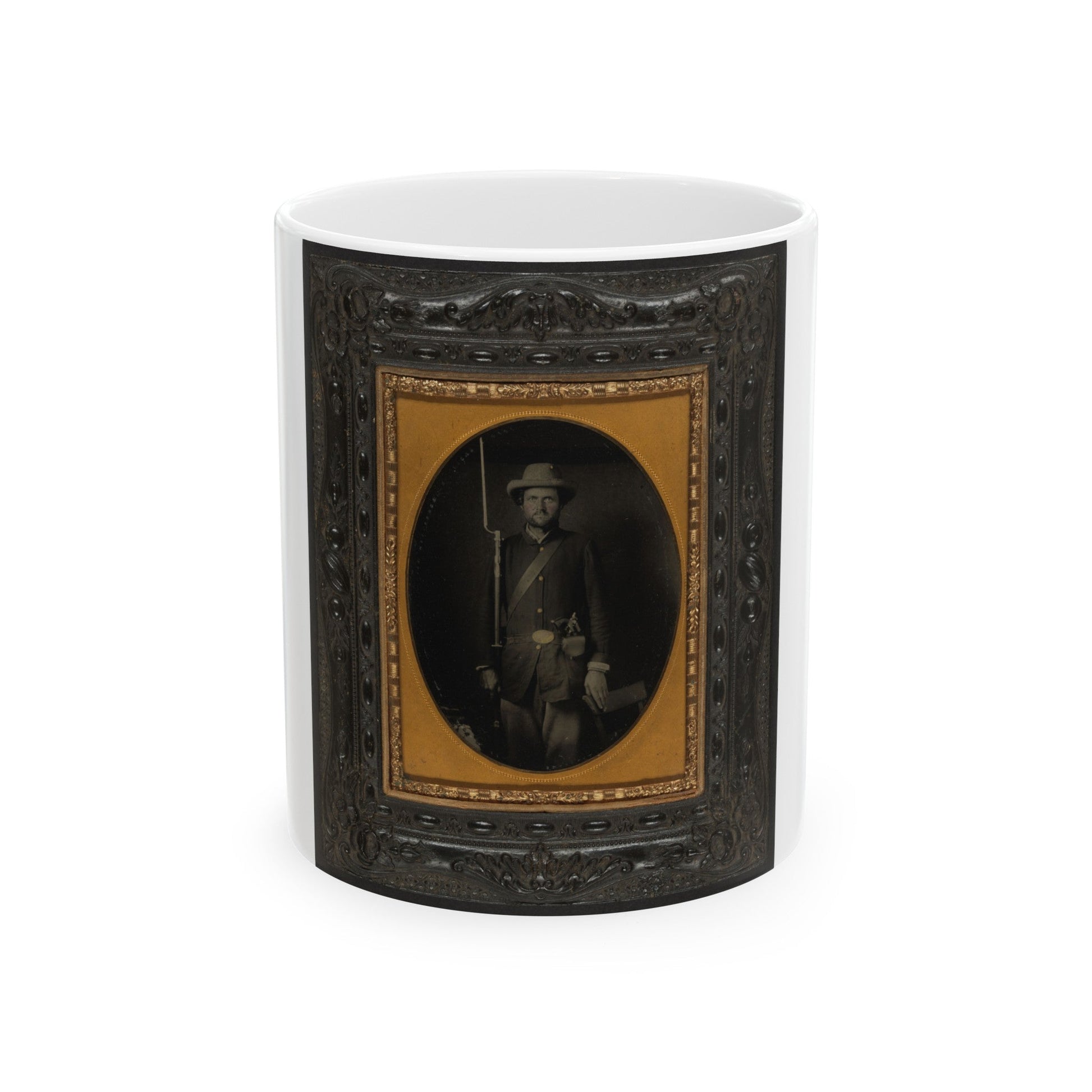 Unidentified Soldier In Union Sack Coat With Holstered Revolver And Bayoneted Musket (U.S. Civil War) White Coffee Mug-11oz-The Sticker Space