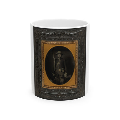 Unidentified Soldier In Union Sack Coat With Holstered Revolver And Bayoneted Musket (U.S. Civil War) White Coffee Mug-11oz-The Sticker Space