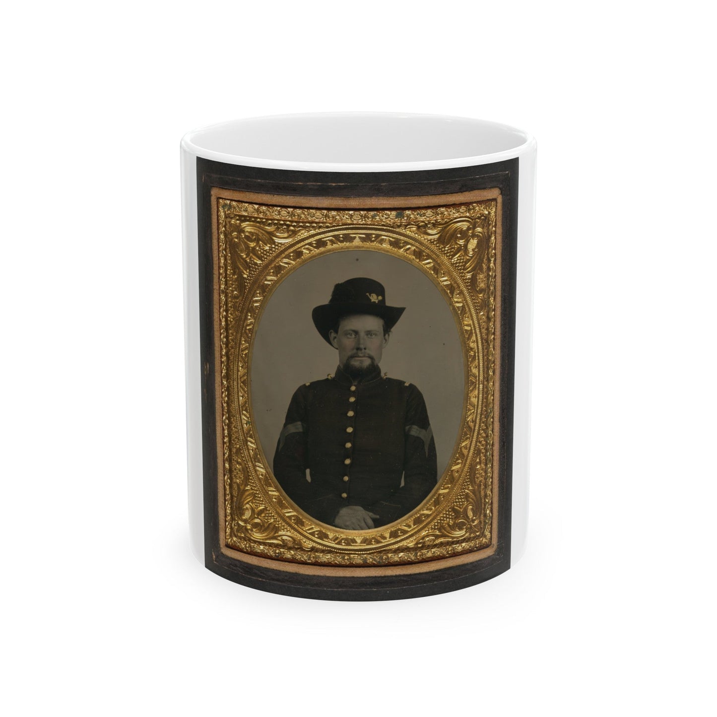 Unidentified Soldier In Union Sergeant Uniform With Hardee Hat With Infantry Insignia And Plume (U.S. Civil War) White Coffee Mug-11oz-The Sticker Space