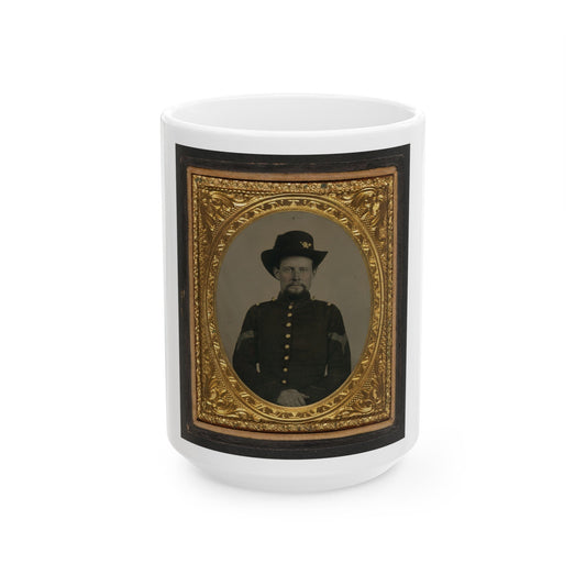 Unidentified Soldier In Union Sergeant Uniform With Hardee Hat With Infantry Insignia And Plume (U.S. Civil War) White Coffee Mug-15oz-The Sticker Space