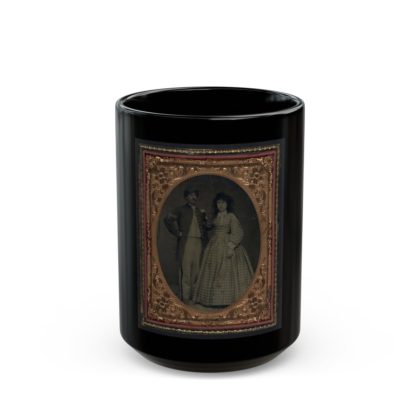 Unidentified Soldier In Union Sergeant's Frock Coat And Forage Cap With Unidentified Woman In Dress And Hat With Veil (U.S. Civil War) Black Coffee Mug-15oz-The Sticker Space