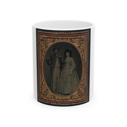 Unidentified Soldier In Union Sergeant's Frock Coat And Forage Cap With Unidentified Woman In Dress And Hat With Veil (U.S. Civil War) White Coffee Mug-11oz-The Sticker Space