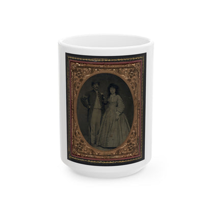 Unidentified Soldier In Union Sergeant's Frock Coat And Forage Cap With Unidentified Woman In Dress And Hat With Veil (U.S. Civil War) White Coffee Mug-15oz-The Sticker Space