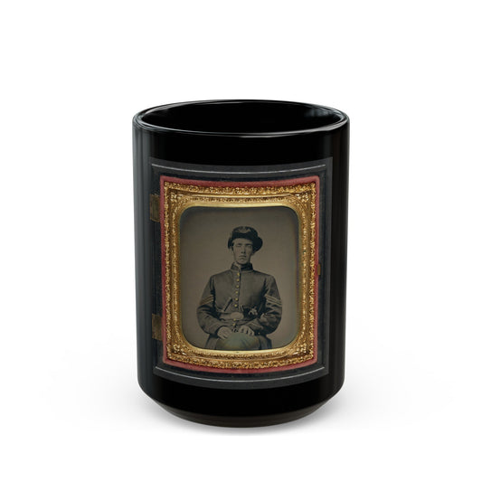 Unidentified Soldier In Union Sergeant's Uniform And Hardee Hat With Revolver And Knife (U.S. Civil War) Black Coffee Mug-15oz-The Sticker Space