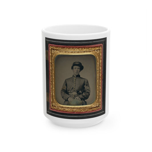 Unidentified Soldier In Union Sergeant's Uniform And Hardee Hat With Revolver And Knife (U.S. Civil War) White Coffee Mug-15oz-The Sticker Space