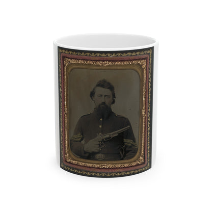 Unidentified Soldier In Union Sergeant's Uniform And U.S. Belt Buckle With Savage Revolver (U.S. Civil War) White Coffee Mug-11oz-The Sticker Space