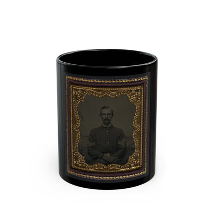 Unidentified Soldier In Union Sergeant's Uniform In Front Of Painted Backdrop Showing Landscape (U.S. Civil War) Black Coffee Mug-11oz-The Sticker Space