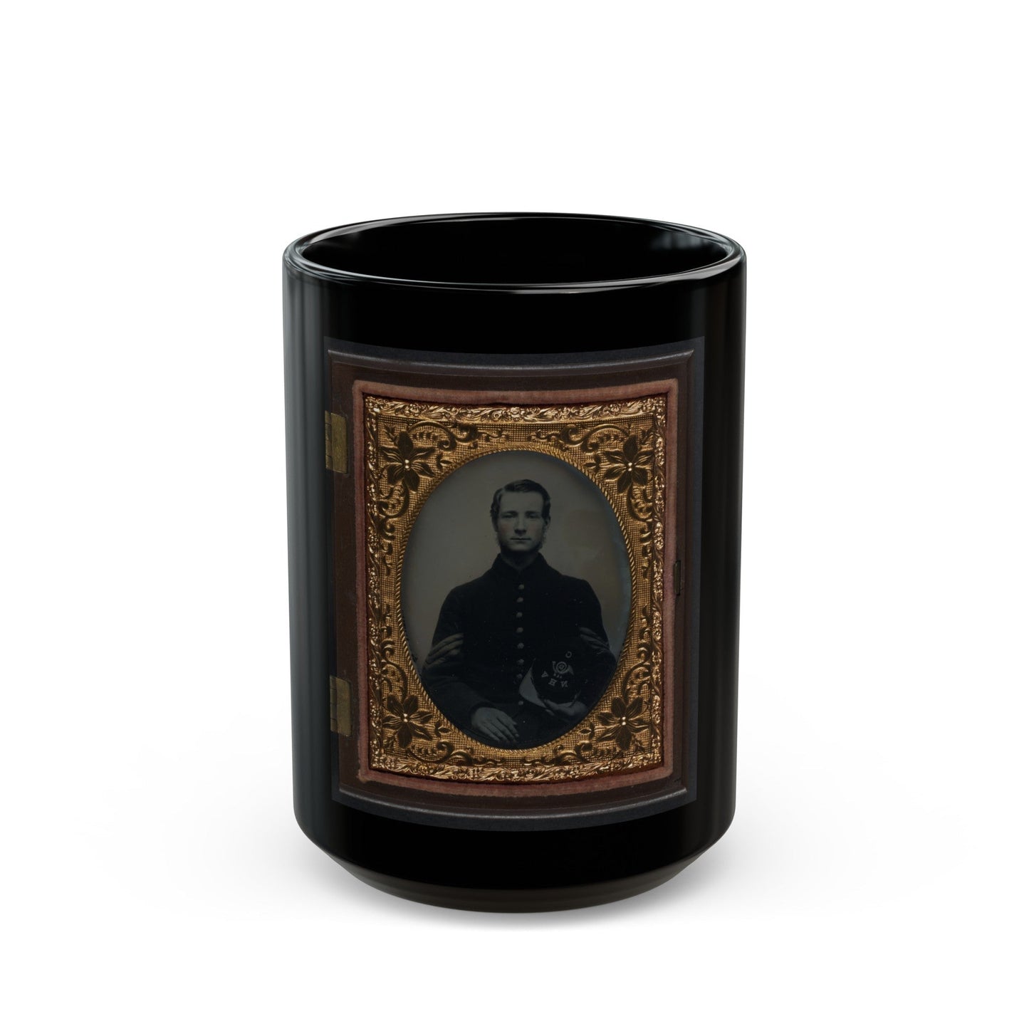 Unidentified Soldier In Union Sergeant's Uniform With Company C, 13th New Hampshire Infantry Regiment Kepi (U.S. Civil War) Black Coffee Mug-15oz-The Sticker Space