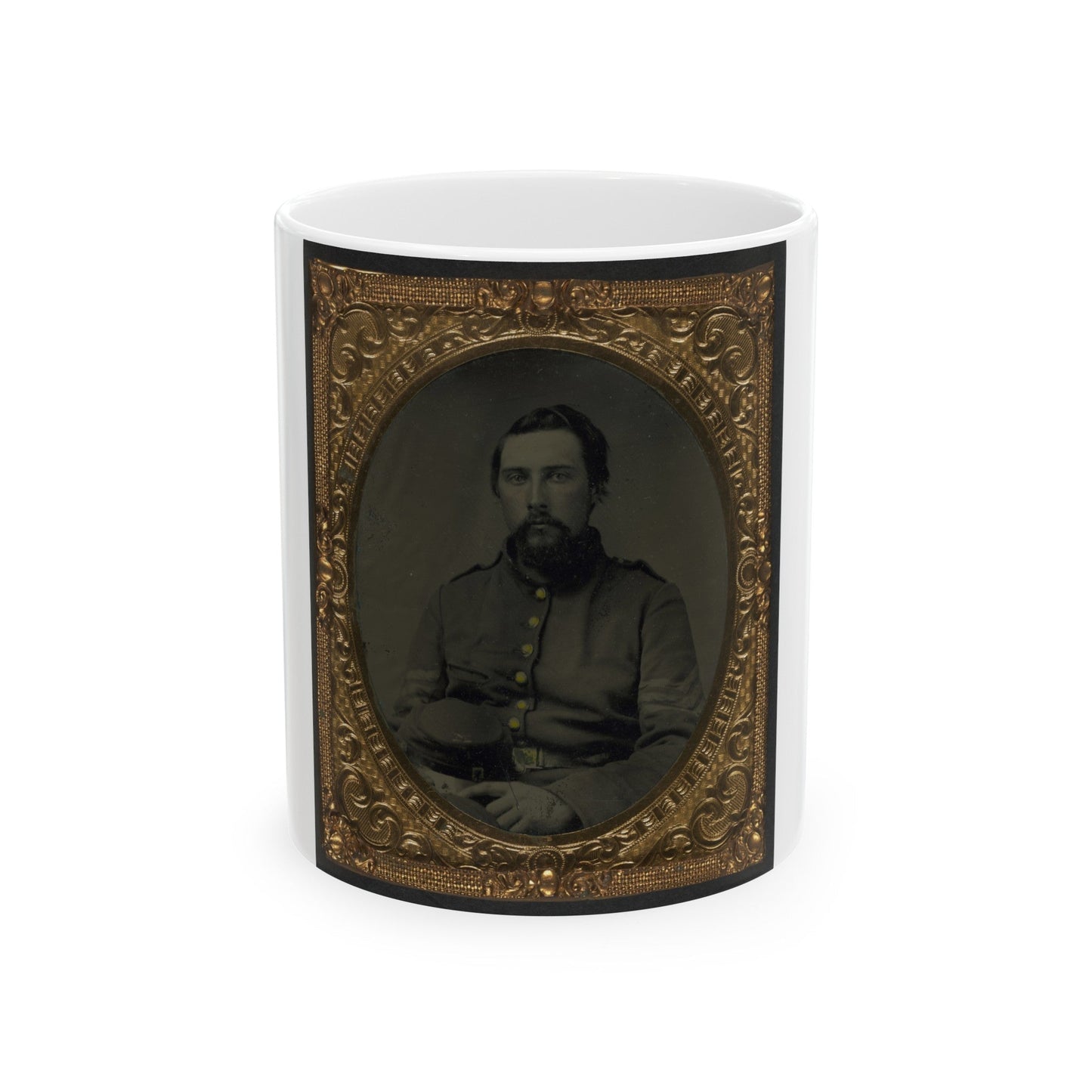 Unidentified Soldier In Union Sergeant's Uniform With Company M Forage Cap (U.S. Civil War) White Coffee Mug-11oz-The Sticker Space