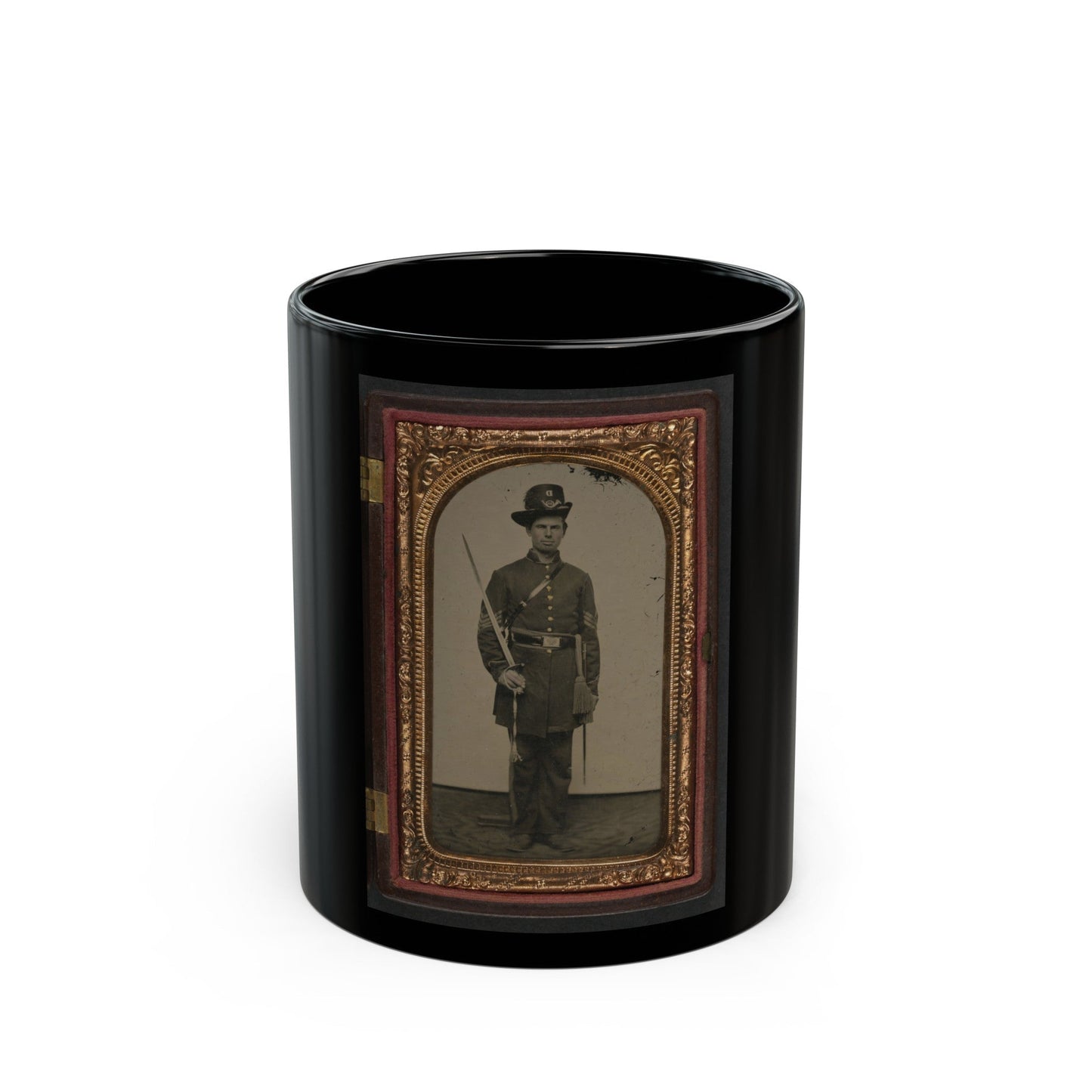 Unidentified Soldier In Union Sergeant's Uniform With Hardee Hat And Sash With Non-Commissioned Officer's Sword (U.S. Civil War) Black Coffee Mug-11oz-The Sticker Space