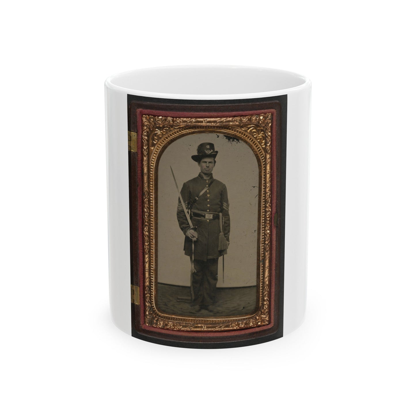 Unidentified Soldier In Union Sergeant's Uniform With Hardee Hat And Sash With Non-Commissioned Officer's Sword (U.S. Civil War) White Coffee Mug-11oz-The Sticker Space