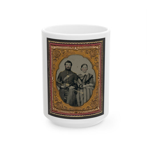 Unidentified Soldier In Union Sergeant's Uniform With Model 1840 Non-Commissioned Officer's Sword Next To Unidentified Woman (U.S. Civil War) White Coffee Mug-15oz-The Sticker Space