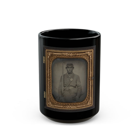 Unidentified Soldier In Union Sergeant's Uniform With Musket And Sword (U.S. Civil War) Black Coffee Mug-15oz-The Sticker Space