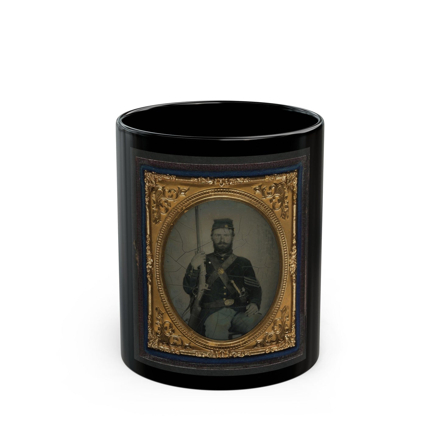 Unidentified Soldier In Union Sergeant's Uniform With Musket (U.S. Civil War) Black Coffee Mug-11oz-The Sticker Space