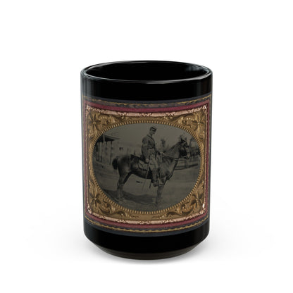 Unidentified Soldier In Union Sergeant's Uniform With Sword Seated On A Horse (U.S. Civil War) Black Coffee Mug-15oz-The Sticker Space