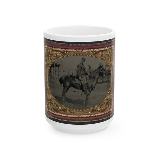 Unidentified Soldier In Union Sergeant's Uniform With Sword Seated On A Horse (U.S. Civil War) White Coffee Mug-15oz-The Sticker Space