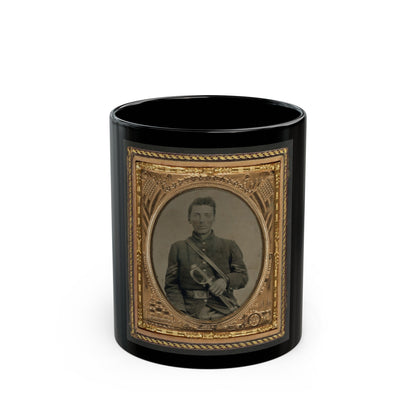 Unidentified Soldier In Union Sergeant's Uniform With U.S. Model 1850 Officer's Sword (U.S. Civil War) Black Coffee Mug-11oz-The Sticker Space