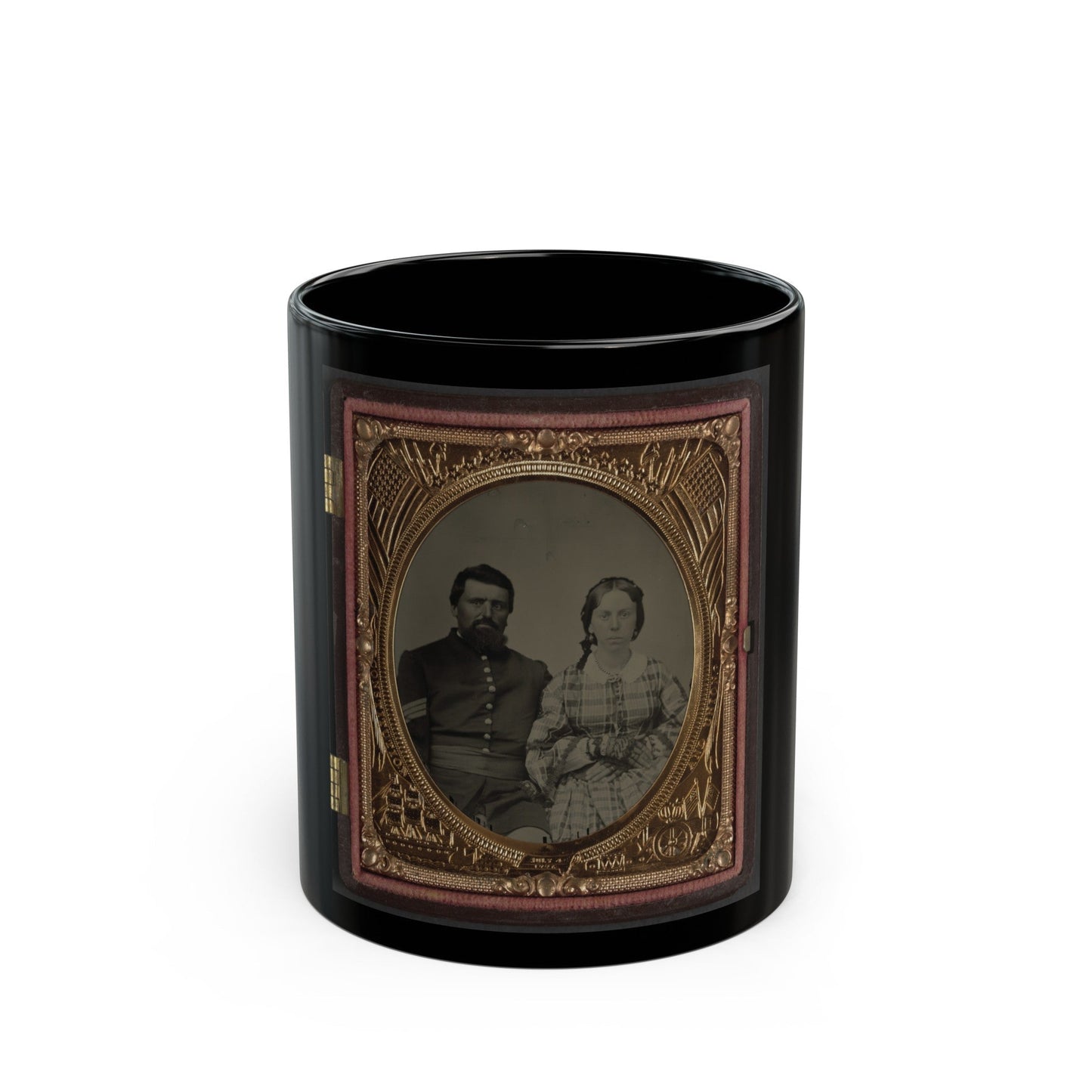 Unidentified Soldier In Union Sergeant's Uniform With Unidentified Woman (U.S. Civil War) Black Coffee Mug-11oz-The Sticker Space