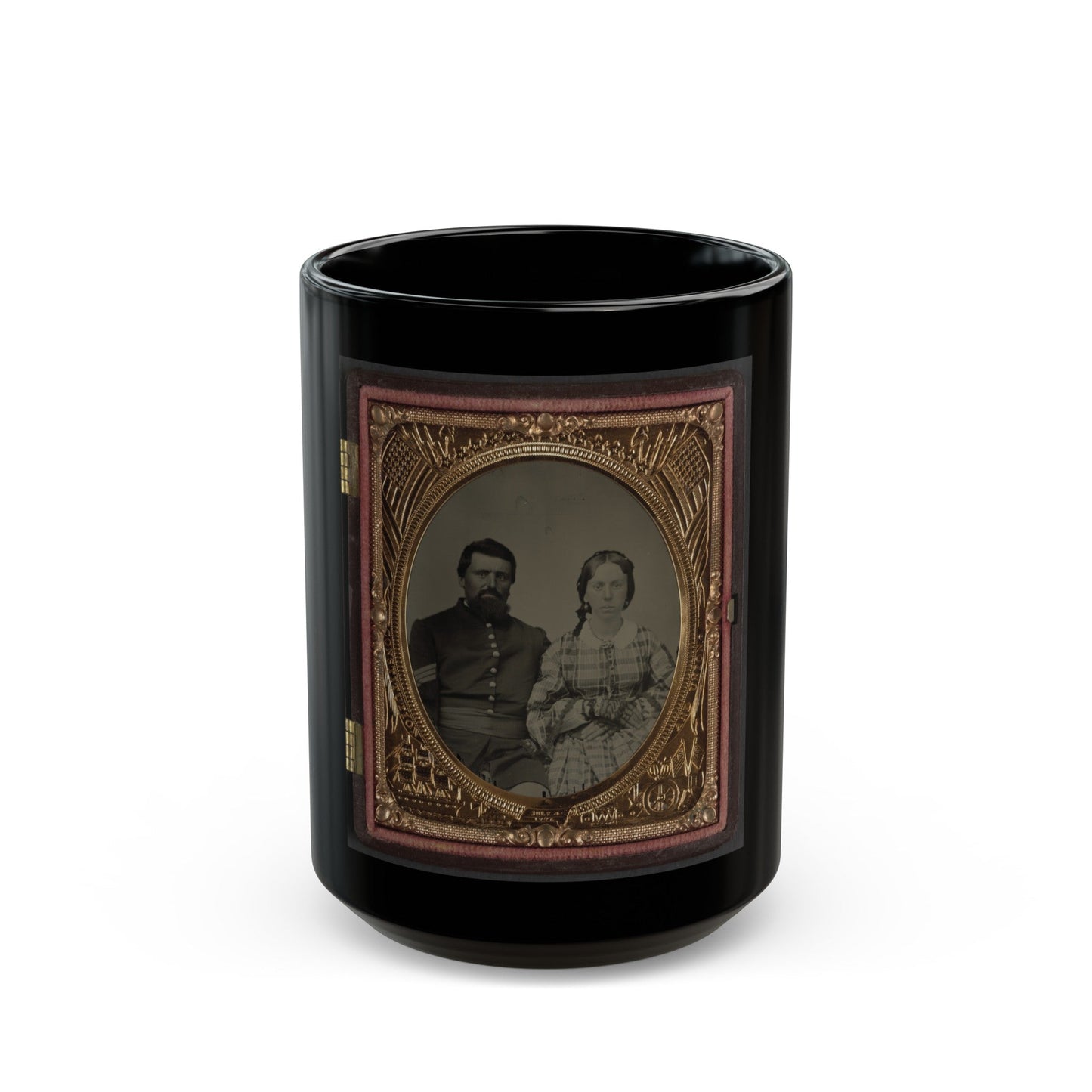 Unidentified Soldier In Union Sergeant's Uniform With Unidentified Woman (U.S. Civil War) Black Coffee Mug-15oz-The Sticker Space