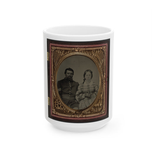 Unidentified Soldier In Union Sergeant's Uniform With Unidentified Woman (U.S. Civil War) White Coffee Mug-15oz-The Sticker Space