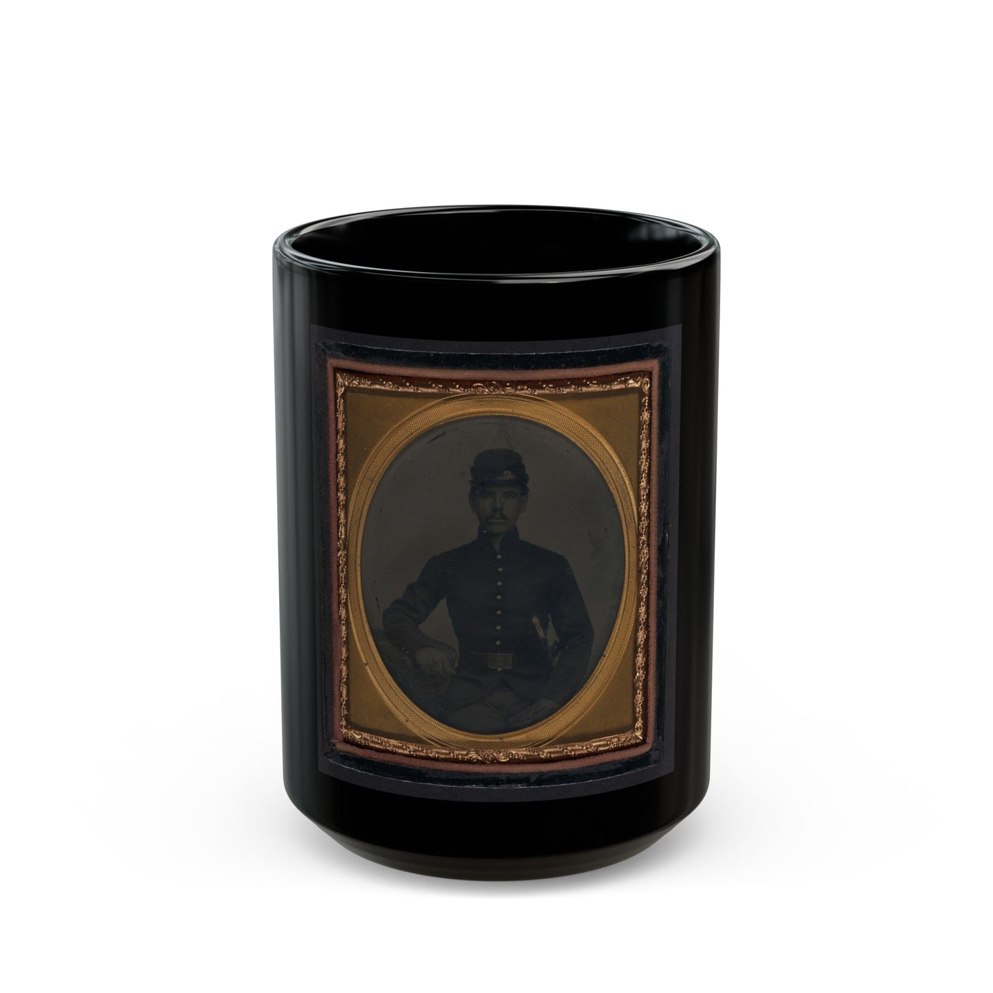 Unidentified Soldier In Union Shell Jacket And Forage Cap With Holstered Sword (U.S. Civil War) Black Coffee Mug-15oz-The Sticker Space