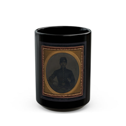 Unidentified Soldier In Union Shell Jacket And Forage Cap With Holstered Sword (U.S. Civil War) Black Coffee Mug-15oz-The Sticker Space