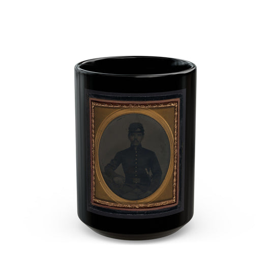 Unidentified Soldier In Union Shell Jacket And Forage Cap With Holstered Sword (U.S. Civil War) Black Coffee Mug-15oz-The Sticker Space